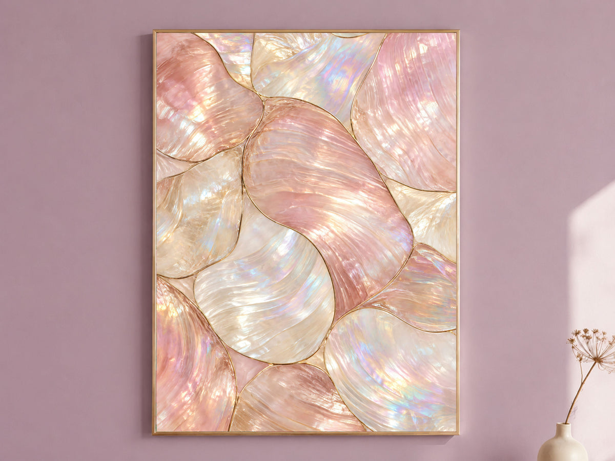 Pearlescent Pink Wall Art, Mother of Pearl Style Abstract Print, Iridescent Shell Pattern, Digital Download