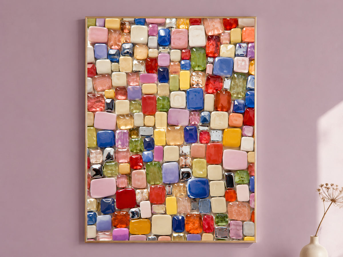 Colorful Glass Gem Wall Art, Candy Bead Mosaic Print - Digital Download