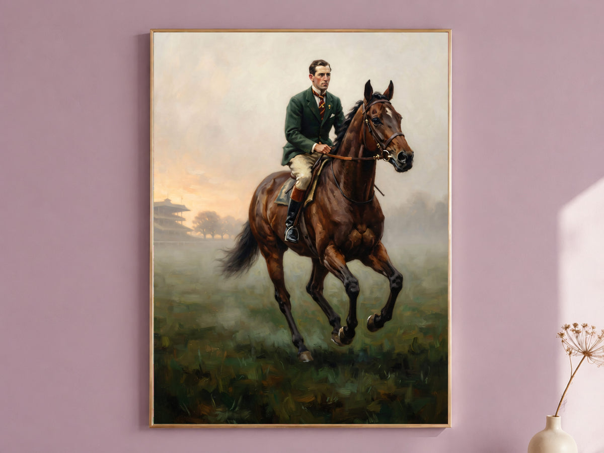 Equestrian Wall Art, Old Money Horse Racing Oil Painting - Digital Download