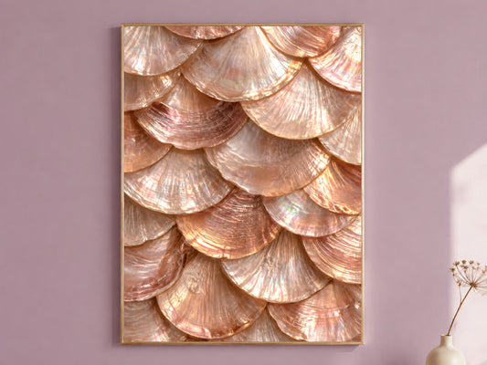 Rose Gold Capiz Shell Wall Art, Iridescent Mother of Pearl Print - Digital Download