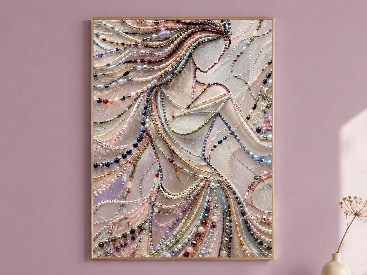 Pearl Beaded Woman Wall Art, Elegant Jewelry Portrait Print - Digital Download
