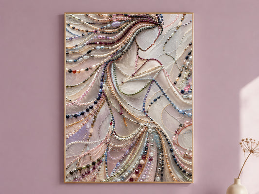 Pearl Beaded Woman Wall Art, Elegant Jewelry Portrait Print - Digital Download