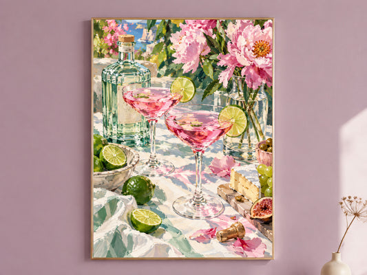 Pink Cocktail Wall Art, Impasto Oil Painting Print - Digital Download
