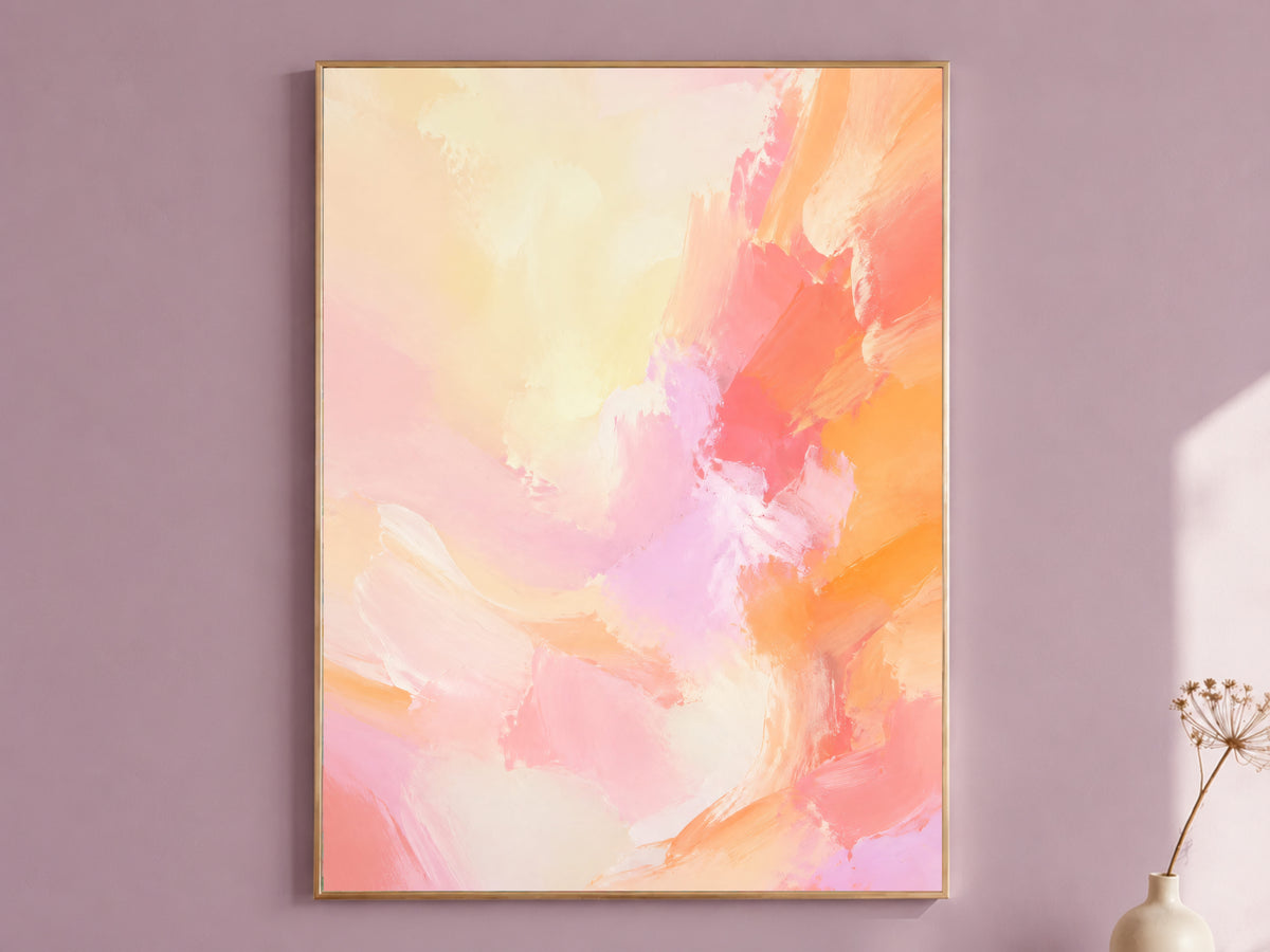 Peach Pink Abstract Wall Art, Sherbet Dopamine Decor Print - Digital Download