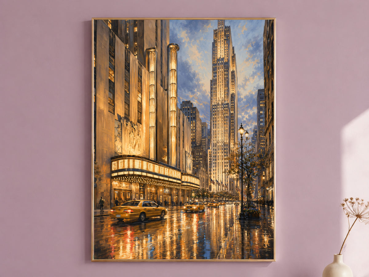 Radio City Music Hall Print, Rainy NYC Street Wall Art - Digital Download
