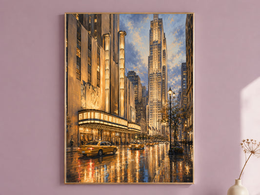 Radio City Music Hall Print, Rainy NYC Street Wall Art - Digital Download