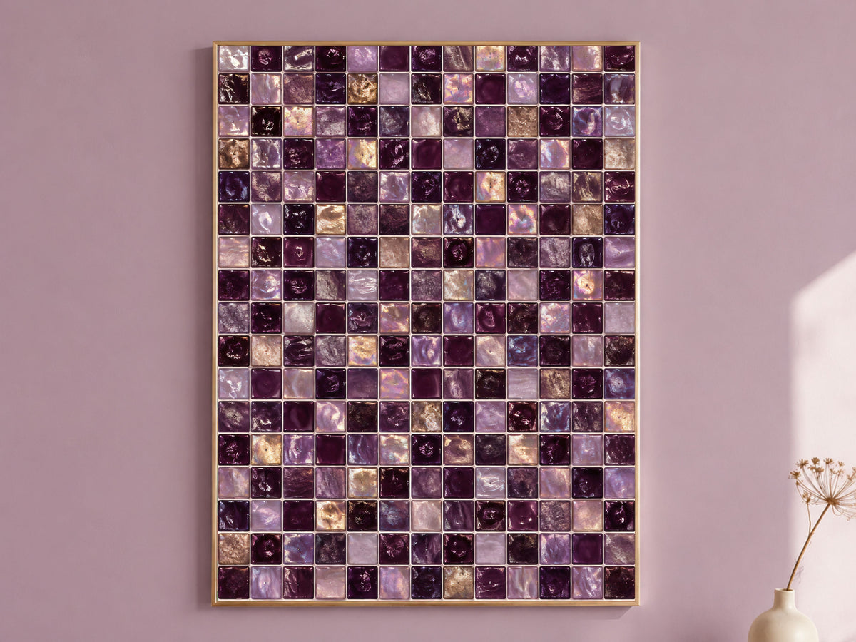 Purple Mosaic Wall Art, Lavender Glass Tile Print - Digital Download