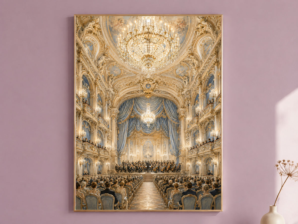 Palace Ceiling Fresco Print, Crystal Chandelier Wall Art - Digital Download