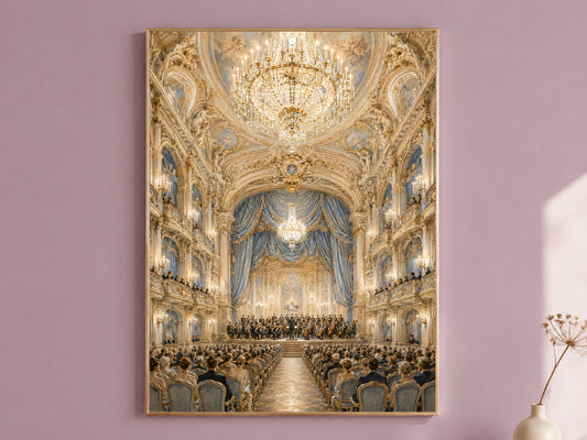 Palace Ceiling Fresco Print, Crystal Chandelier Wall Art - Digital Download
