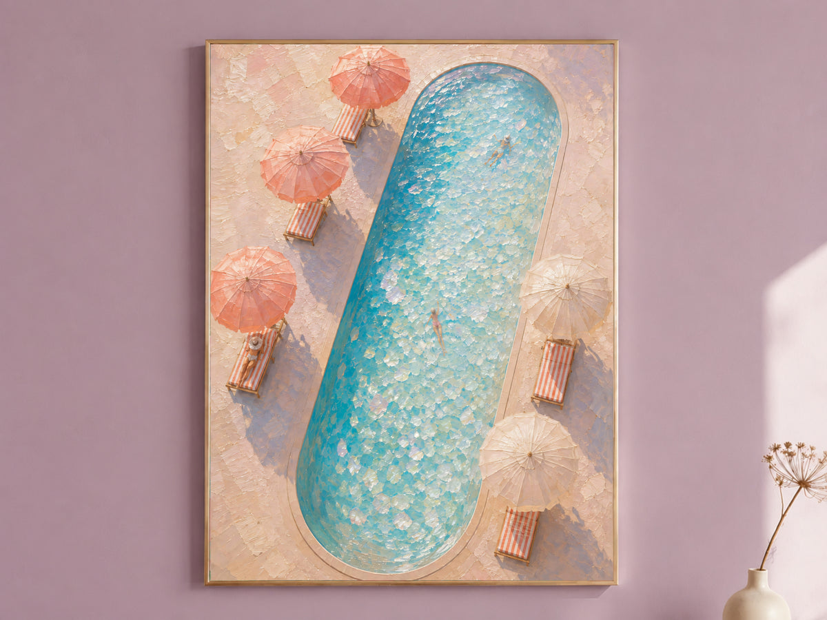 Aerial Swimming Pool Wall Art, Coastal Riviera Print - Digital Download