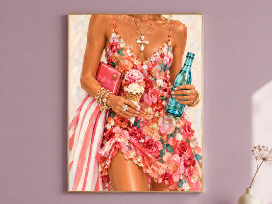 Summer Floral Dress Wall Art, Impasto Oil Painting Print - Digital Download
