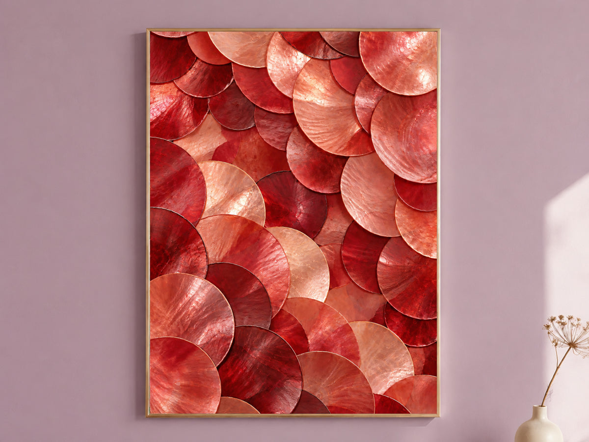 Red Capiz Shell Print, Abstract Coral Shell Wall Art, Iridescent Texture Art, Printable Digital Download