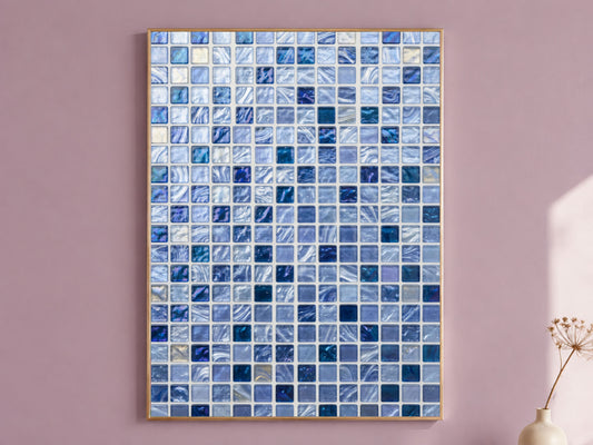 Blue Mosaic Wall Art, Icy Periwinkle Glass Tile Print - Digital Download