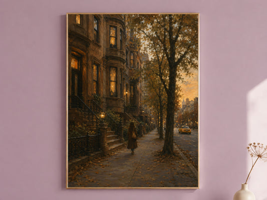 Brownstone Wall Art, Autumn New York Print, NYC Street Painting - Digital Download