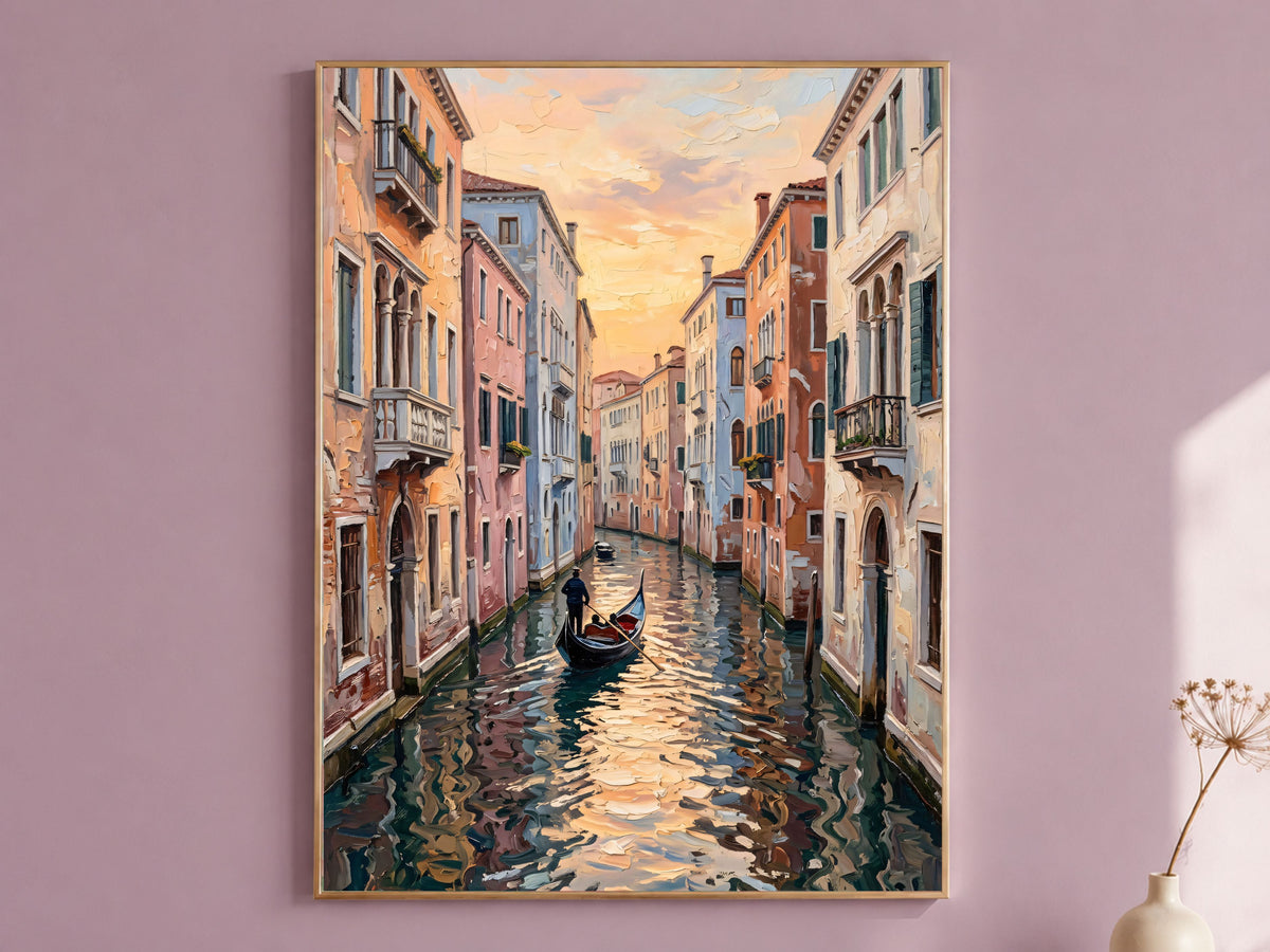 Venice Canal Wall Art, Impasto Oil Painting Print - Digital Download