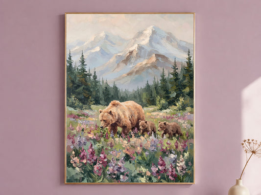 Grizzly Bear Wall Art, Impasto Oil Painting Print - Digital Download