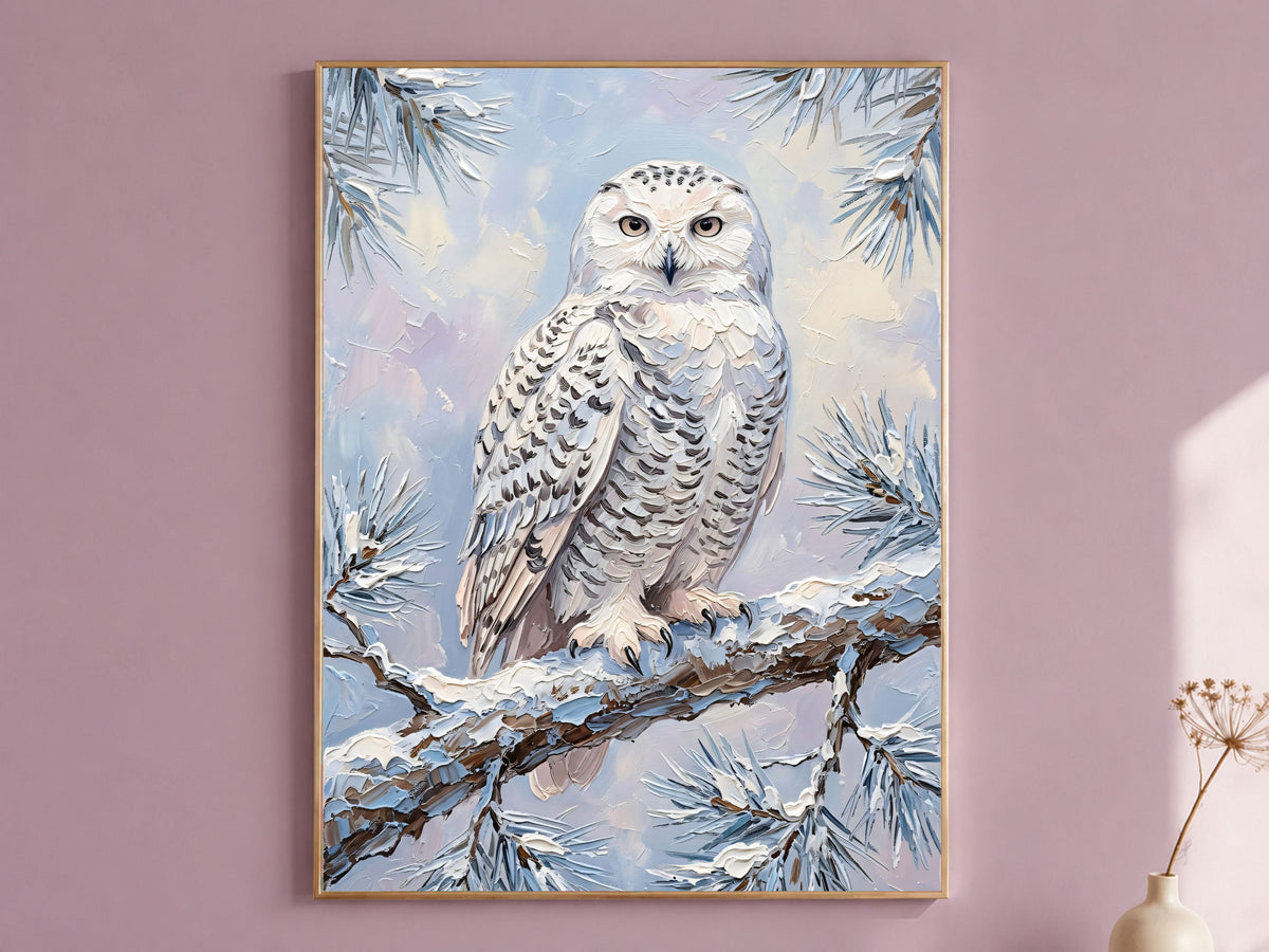 Snowy Owl Wall Art, Impasto Oil Painting Print - Digital Download