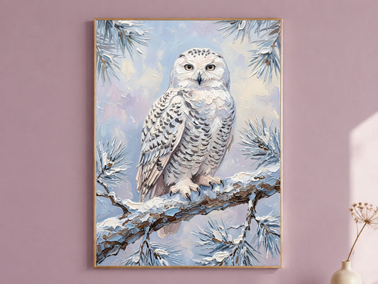 Snowy Owl Wall Art, Impasto Oil Painting Print - Digital Download