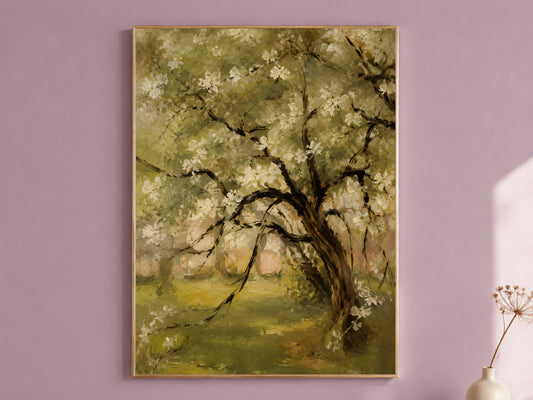 ge Green Blossom Tree Painting, Impressionist Garden Wall Art - Digital Download