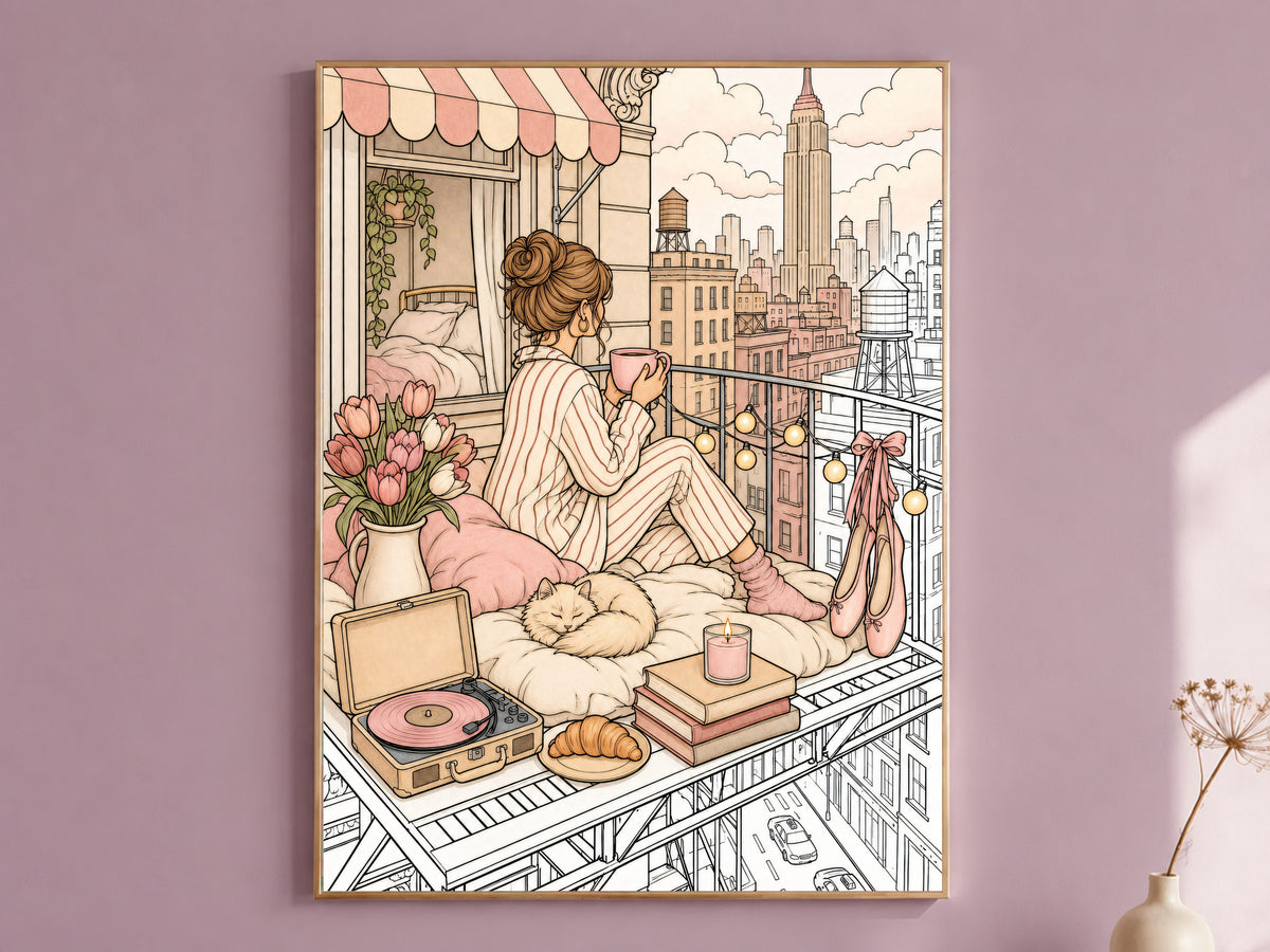 Color Your Own Wall Art, NYC Apartment Line Art Print - Digital Download