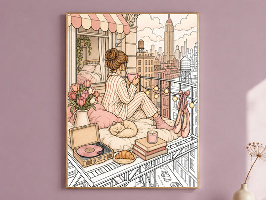 Color Your Own Wall Art, NYC Apartment Line Art Print - Digital Download
