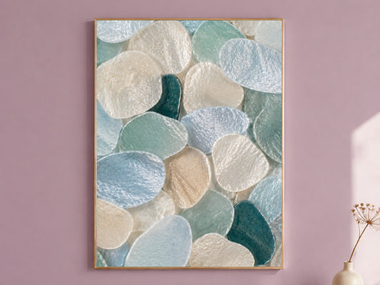 Teal Sea Glass Capiz Shell Wall Art, Deep Blue Ombre Print - Digital Download