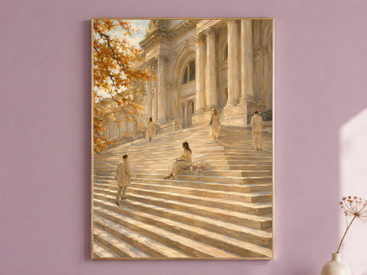 Light Academia Wall Art, Museum Steps Print, Old Money Aesthetic Painting - Digital Download