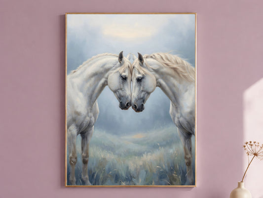White Horse Wall Art, Romantic Equestrian Print - Digital Download