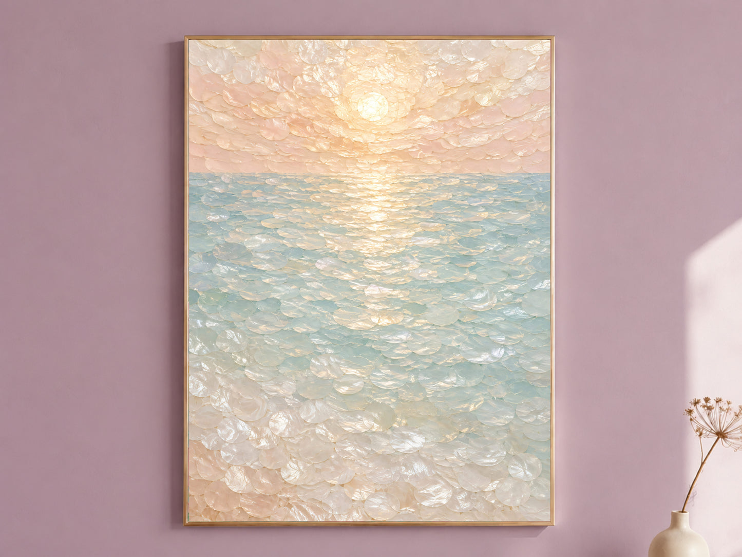 Mosaic Ocean Wall Art, Pastel Sunset Seascape Print - Digital Download
