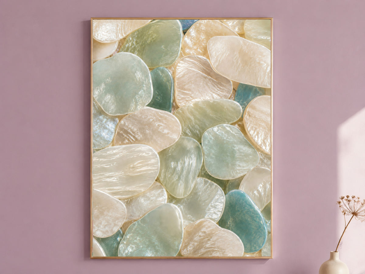 Sea Foam Capiz Shell Wall Art, Mint Cream Ombre Print - Digital Download