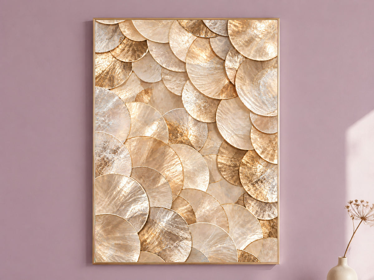 Gold Capiz Shell Print, Metallic Gold Shell Wall Art, Glam Abstract Texture Art, Printable Digital Download