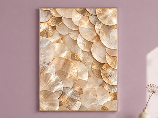 Gold Capiz Shell Print, Metallic Gold Shell Wall Art, Glam Abstract Texture Art, Printable Digital Download