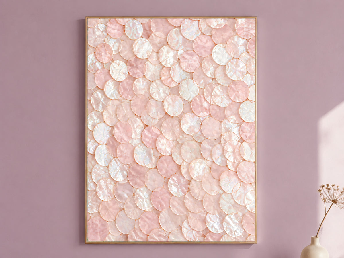 Blush Pink Capiz Shell Wall Art, Soft Pastel Coastal Print - Digital Download