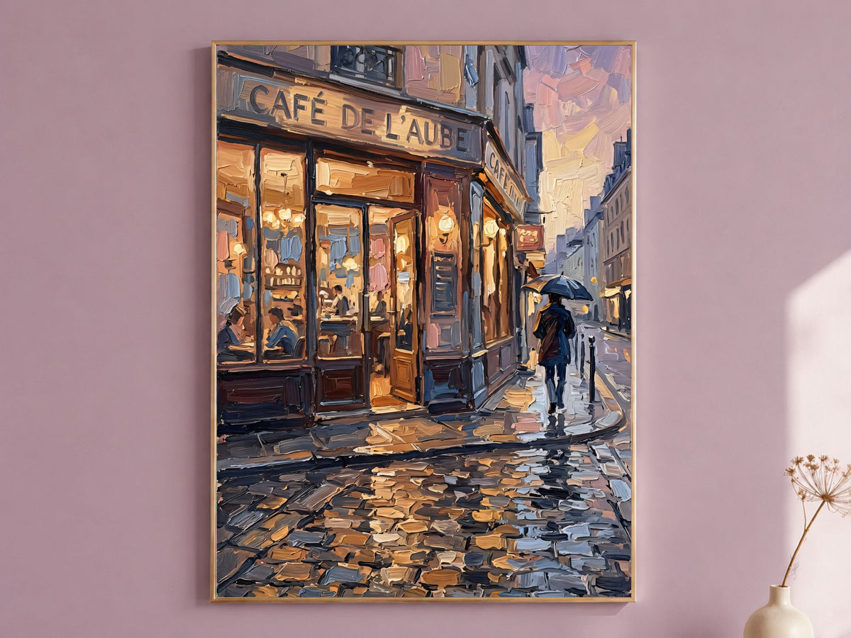 Parisian Cafe Wall Art, Impasto Oil Painting Print - Digital Download
