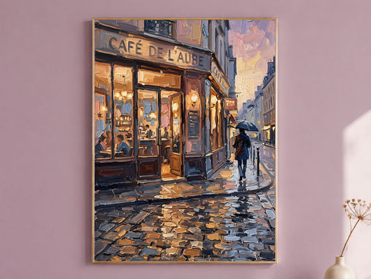 Parisian Cafe Wall Art, Impasto Oil Painting Print - Digital Download