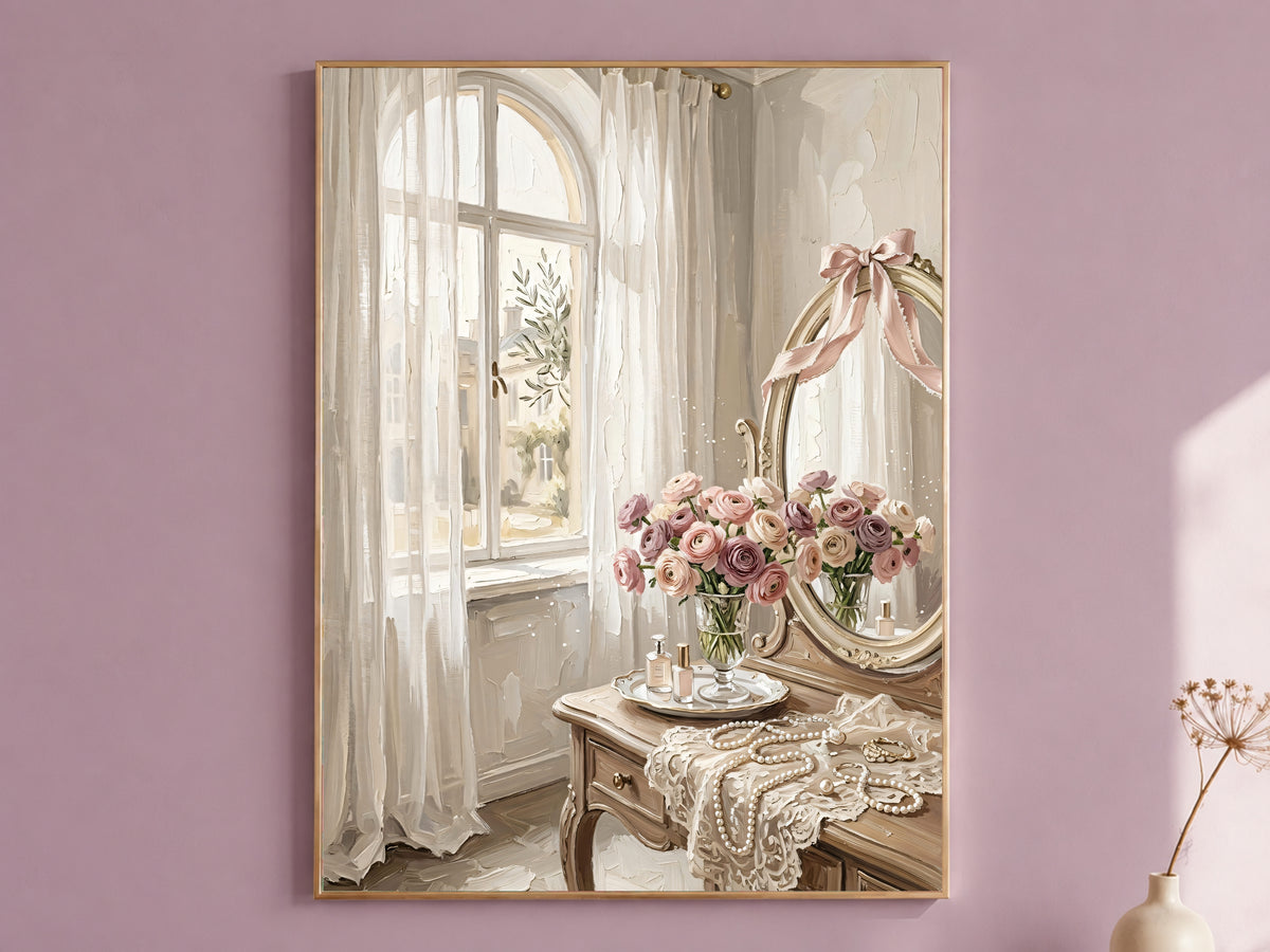 Coquette Vanity Print, Vintage Vanity Wall Art - Digital Download