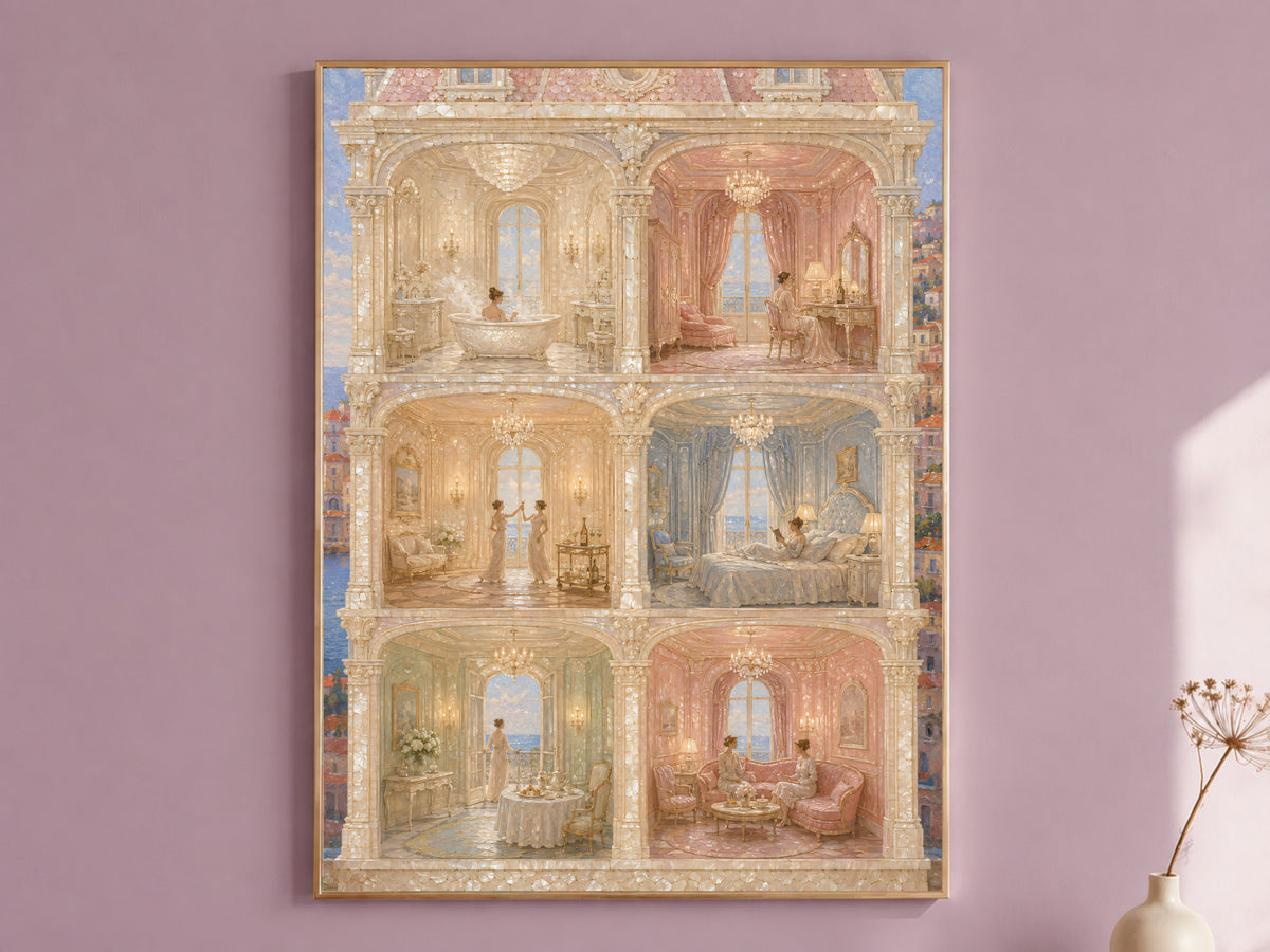 Cutaway House Wall Art, French Riviera Print - Digital Download