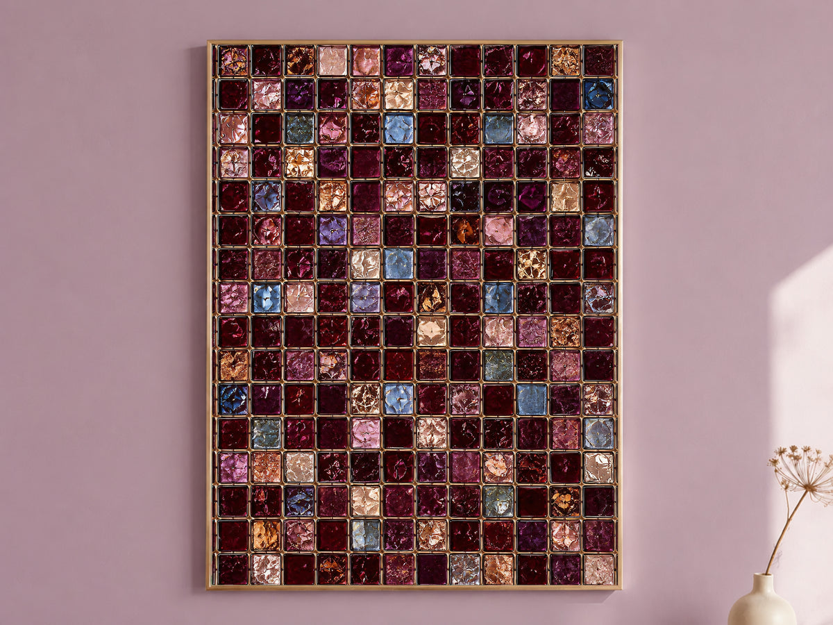 Jewel Tone Mosaic Wall Art, Burgundy Gold Tile Print - Digital Download