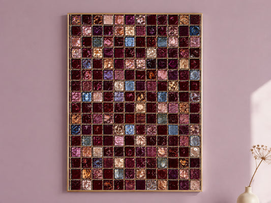 Jewel Tone Mosaic Wall Art, Burgundy Gold Tile Print - Digital Download