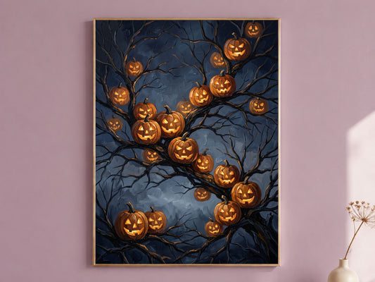Jack O Lantern Wall Art, Impasto Oil Painting Print - Digital Download