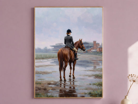 Equestrienne Wall Art, Horse Rider Racecourse Oil Painting Print - Digital Download