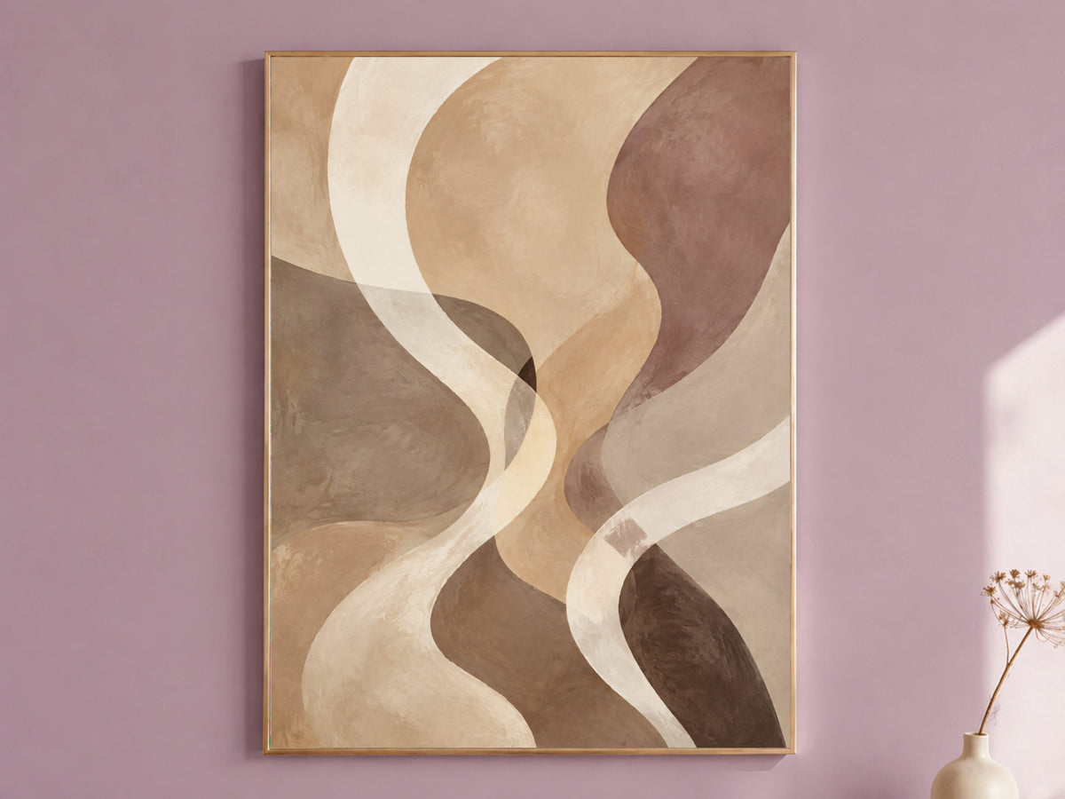 Earth Tone Abstract Wall Art, Wavy Line Print - Digital Download