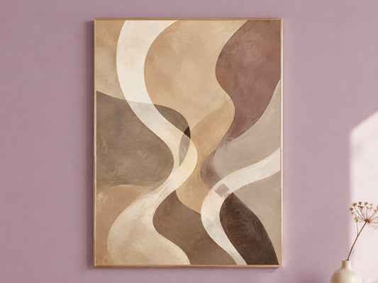 Earth Tone Abstract Wall Art, Wavy Line Print - Digital Download