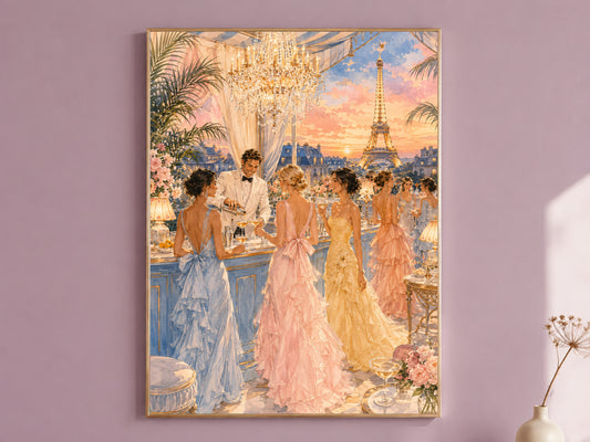 Parisian Rooftop Party Wall Art, Fashion Illustration Print - Digital Download