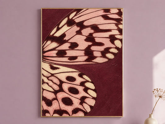 Butterfly Wing Wall Art, Burgundy Blush Pink Impasto Print - Digital Download