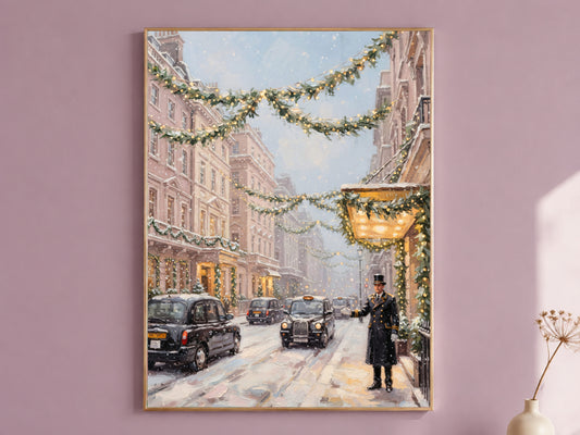 Christmas In London Wall Art, Vintage Street Scene Print - Digital Download