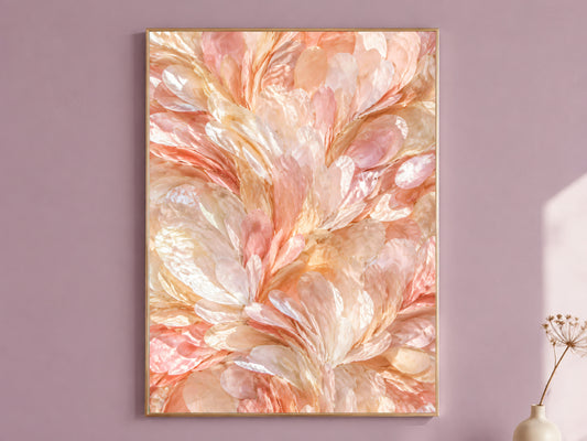 Blush Feather Wall Art, Pink Peach Ombre Print - Digital Download
