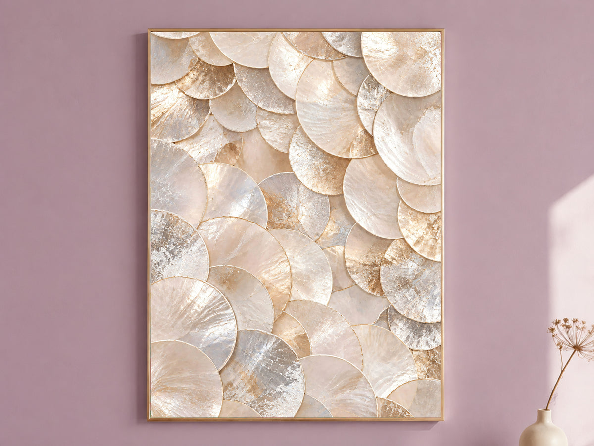 Neutral Capiz Shell Print, Champagne Pearl Shell Wall Art, Beige Abstract Texture Art, Printable Digital Download