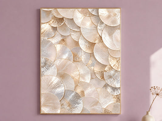Neutral Capiz Shell Print, Champagne Pearl Shell Wall Art, Beige Abstract Texture Art, Printable Digital Download