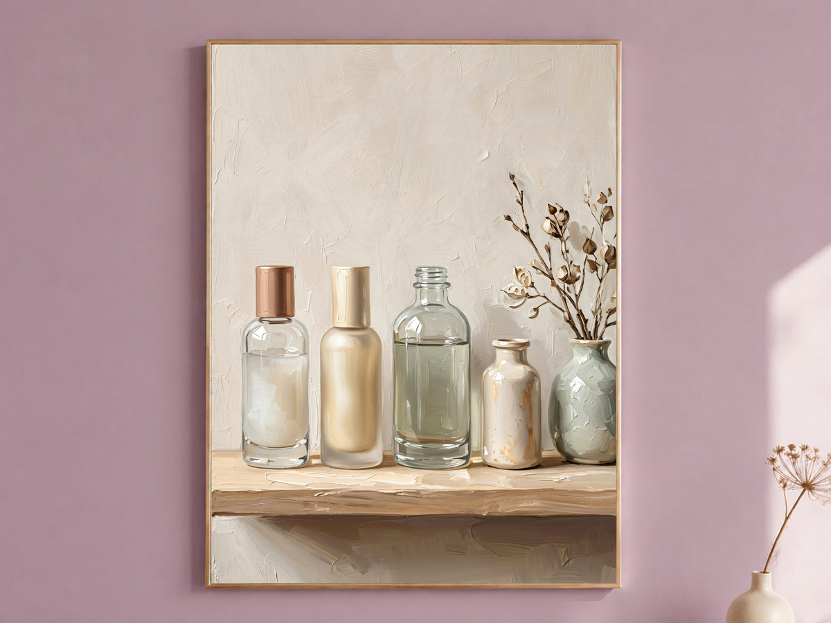 Bathroom Vanity Wall Art, Impasto Oil Painting Print - Digital Download